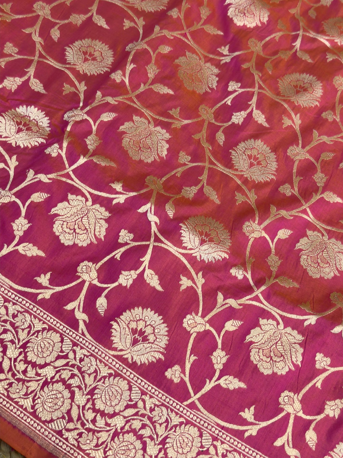 Pinkish Orangish Banarasi Pure Katan Silk Saree | Pure Silk | Cutwork Technique | Banarasi Katan Silk Saree (Copy)