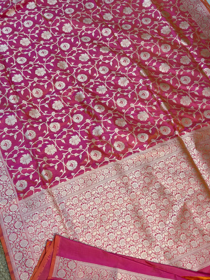 Pinkish Orangish Banarasi Pure Katan Silk Saree | Pure Silk | Cutwork Technique | Banarasi Katan Silk Saree (Copy)