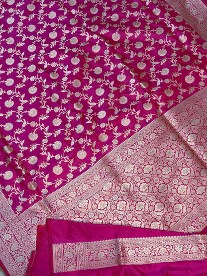Rani Pink Banarasi Pure Katan Silk Saree | Pure Silk | Cutwork Technique | Banarasi Katan Silk Saree