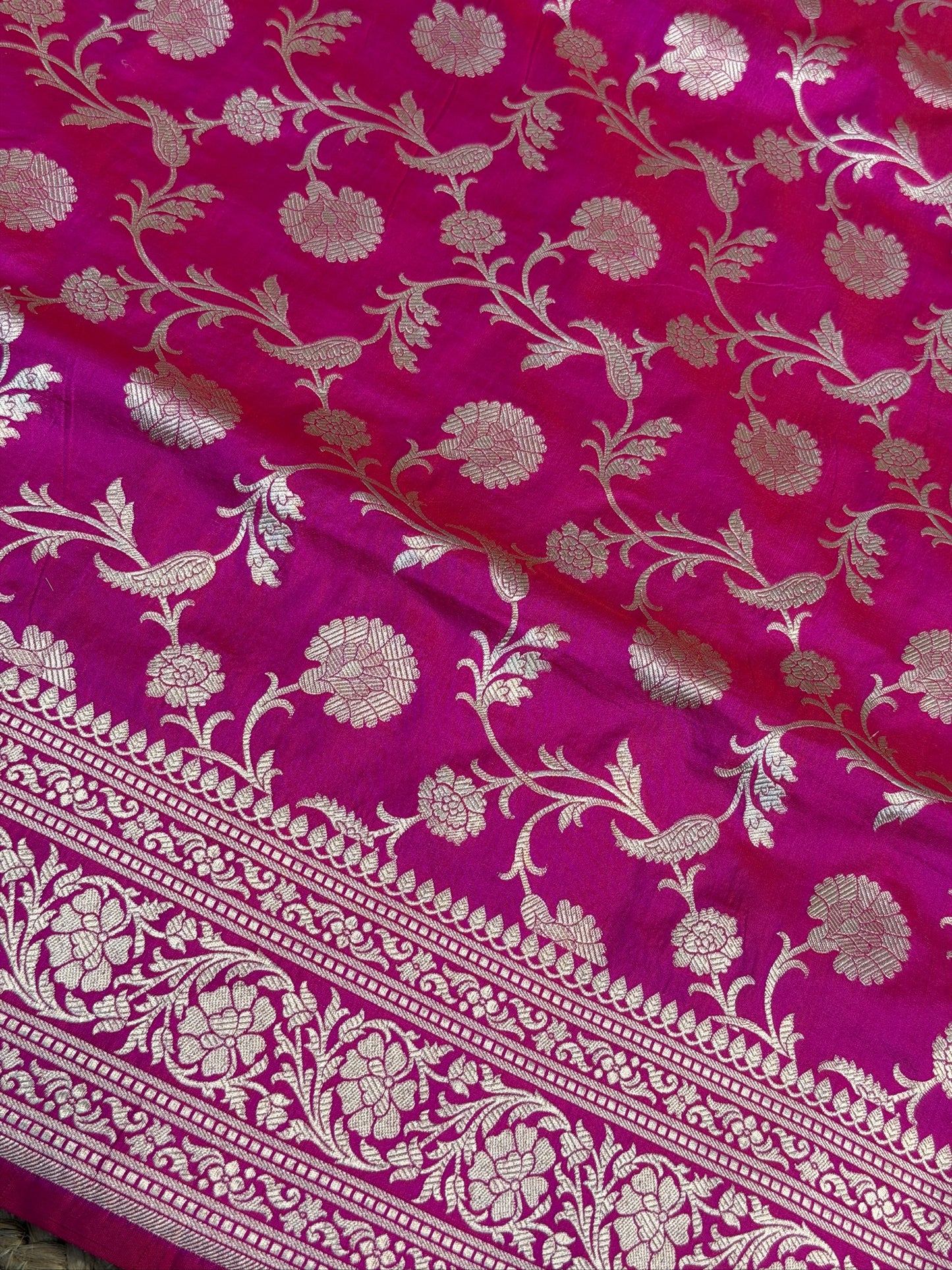 Rani Pink Banarasi Pure Katan Silk Saree | Pure Silk | Cutwork Technique | Banarasi Katan Silk Saree