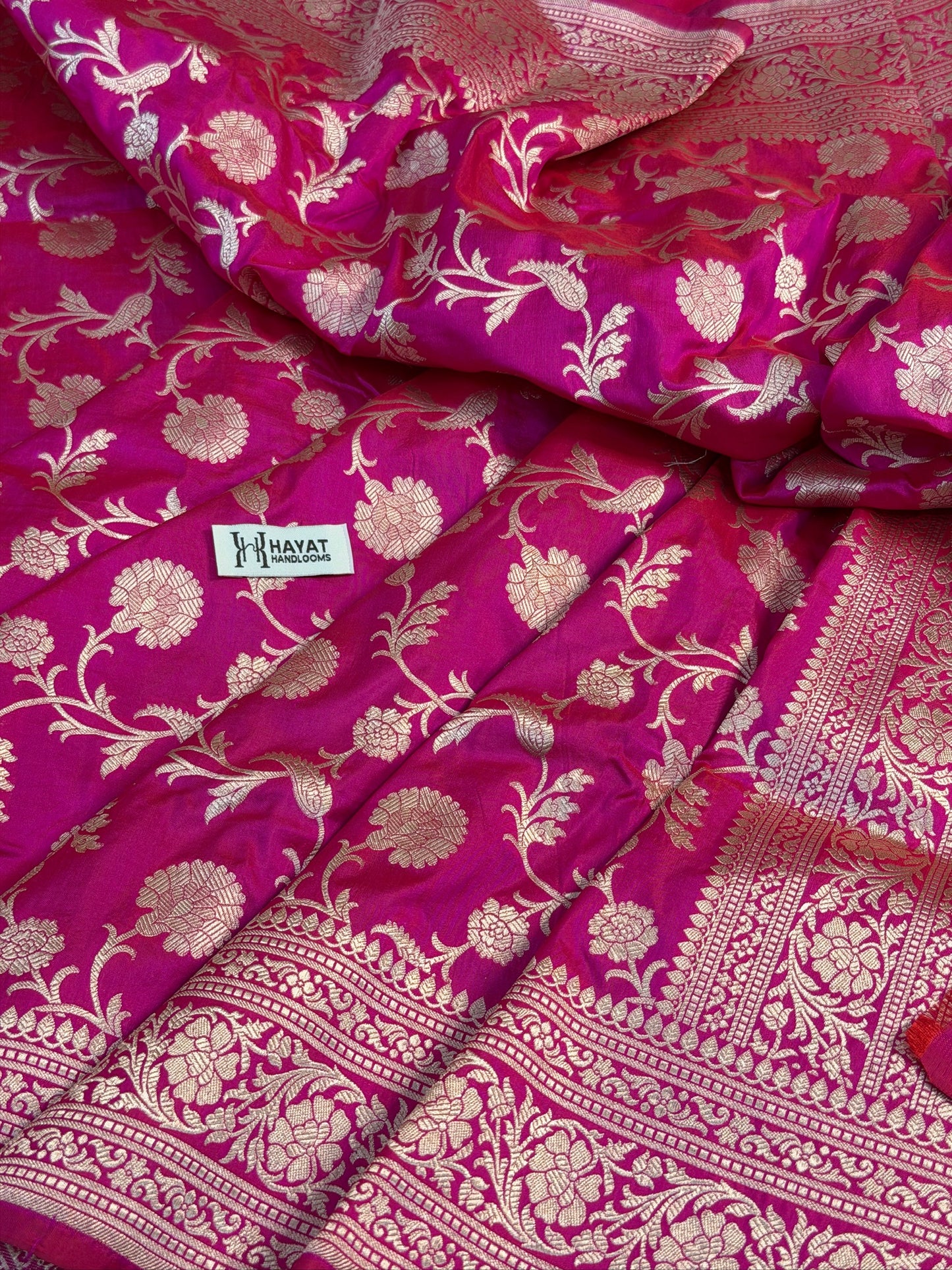 Rani Pink Banarasi Pure Katan Silk Saree | Pure Silk | Cutwork Technique | Banarasi Katan Silk Saree
