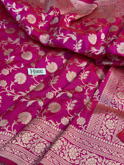 Rani Pink Banarasi Pure Katan Silk Saree | Pure Silk | Cutwork Technique | Banarasi Katan Silk Saree