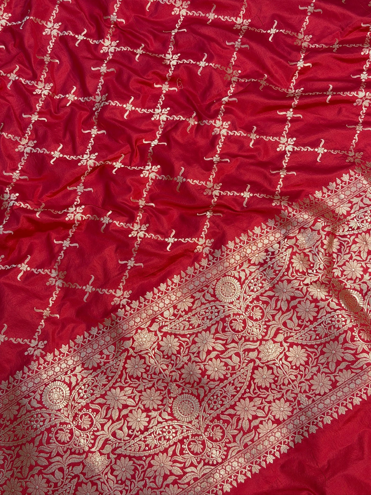 Red Banarasi Katan Silk Lehenga with Silver Zari Weaving | Bridal & Festive Ethnic Wear