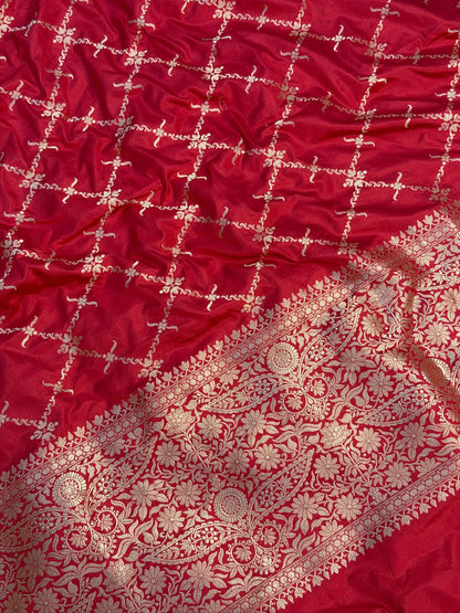 Red Banarasi Katan Silk Lehenga with Silver Zari Weaving | Bridal & Festive Ethnic Wear