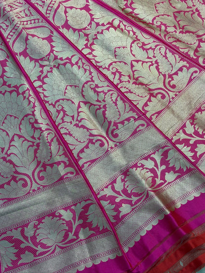 Rani Pink  Banarasi Katan Silk Lehenga with Silver Zari Weaving | Bridal & Festive Ethnic Wear