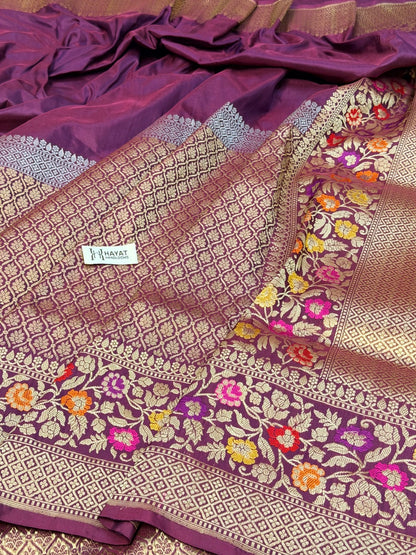 Wine Red Pure Katan Silk Handwoven Banarasi Saree