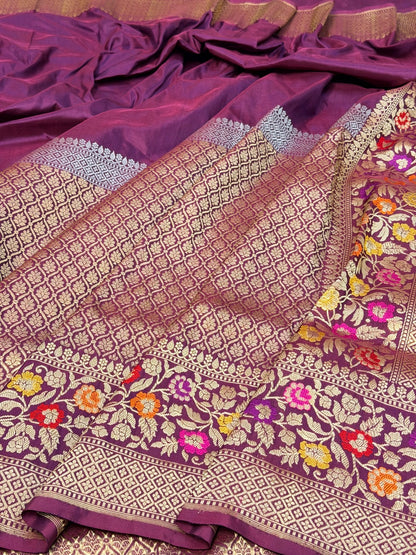 Wine Red Pure Katan Silk Handwoven Banarasi Saree