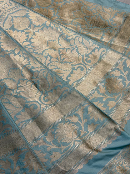 Ash Blue Banarasi Katan Silk Lehenga with Silver Zari Weaving | Bridal & Festive Ethnic Wear