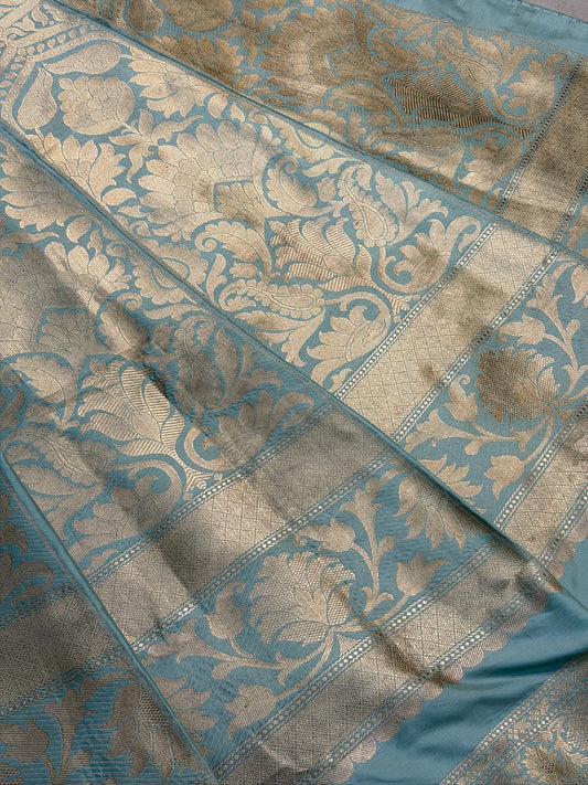 Ash Blue Banarasi Katan Silk Lehenga with Silver Zari Weaving | Bridal & Festive Ethnic Wear