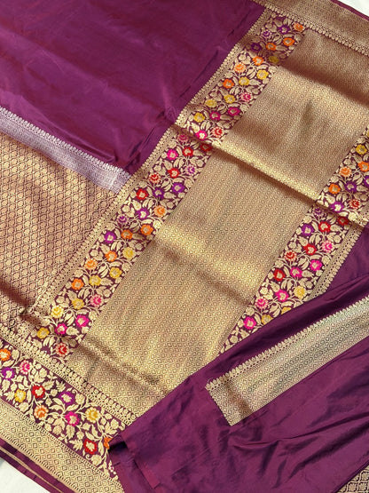 Wine Red Pure Katan Silk Handwoven Banarasi Saree
