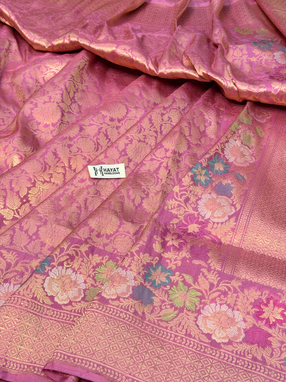Rose Bloom Pure katan silk handvowen banarasi saree