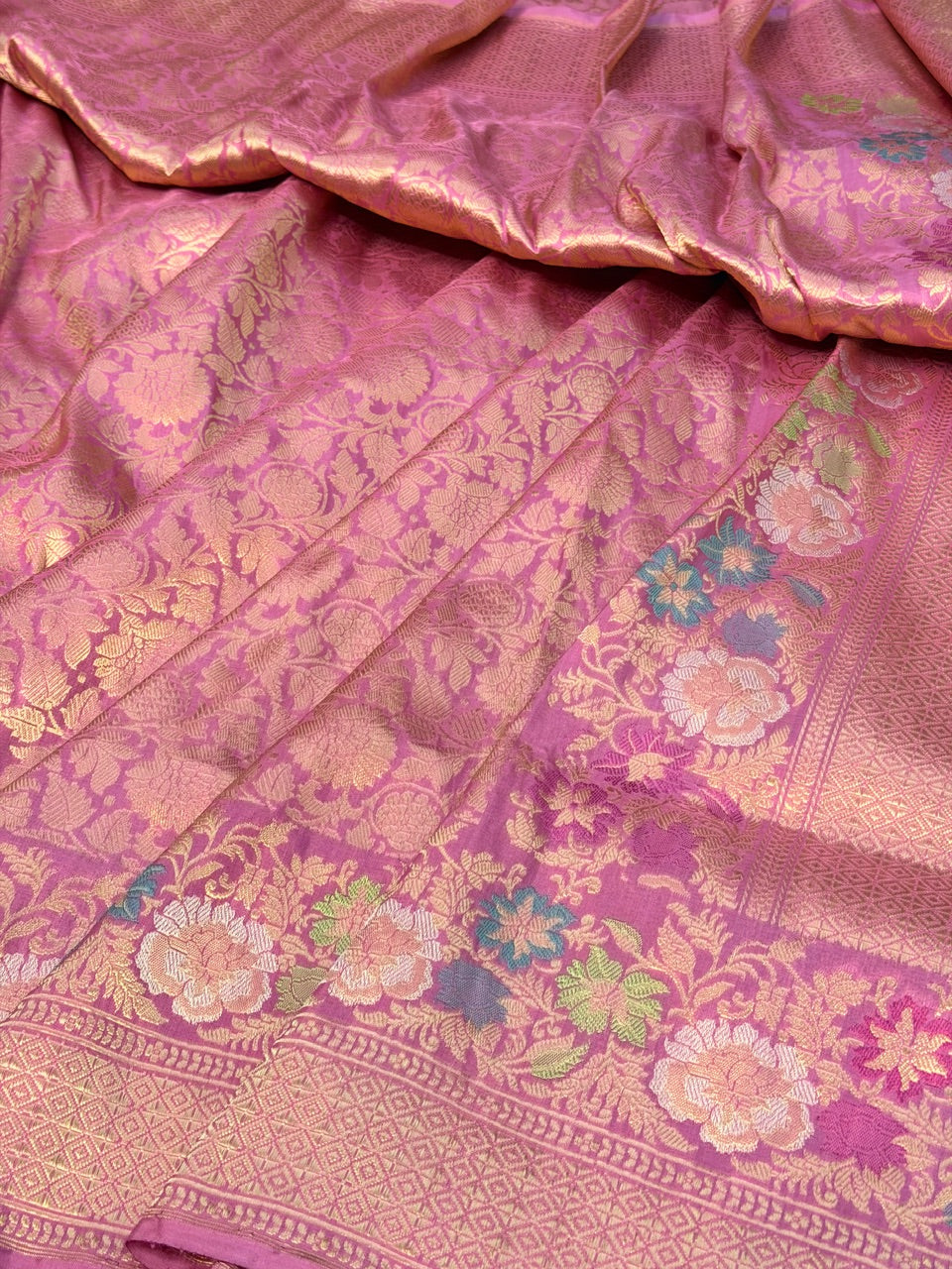 Rose Bloom Pure katan silk handvowen banarasi saree