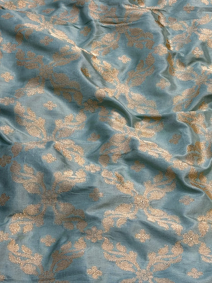 Ash Blue Banarasi Katan Silk Lehenga with Silver Zari Weaving | Bridal & Festive Ethnic Wear