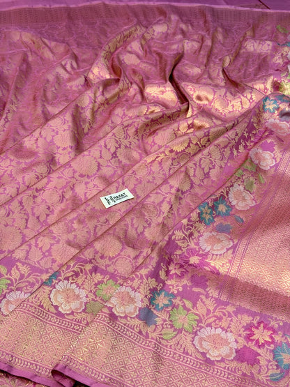 Rose Bloom Pure katan silk handvowen banarasi saree