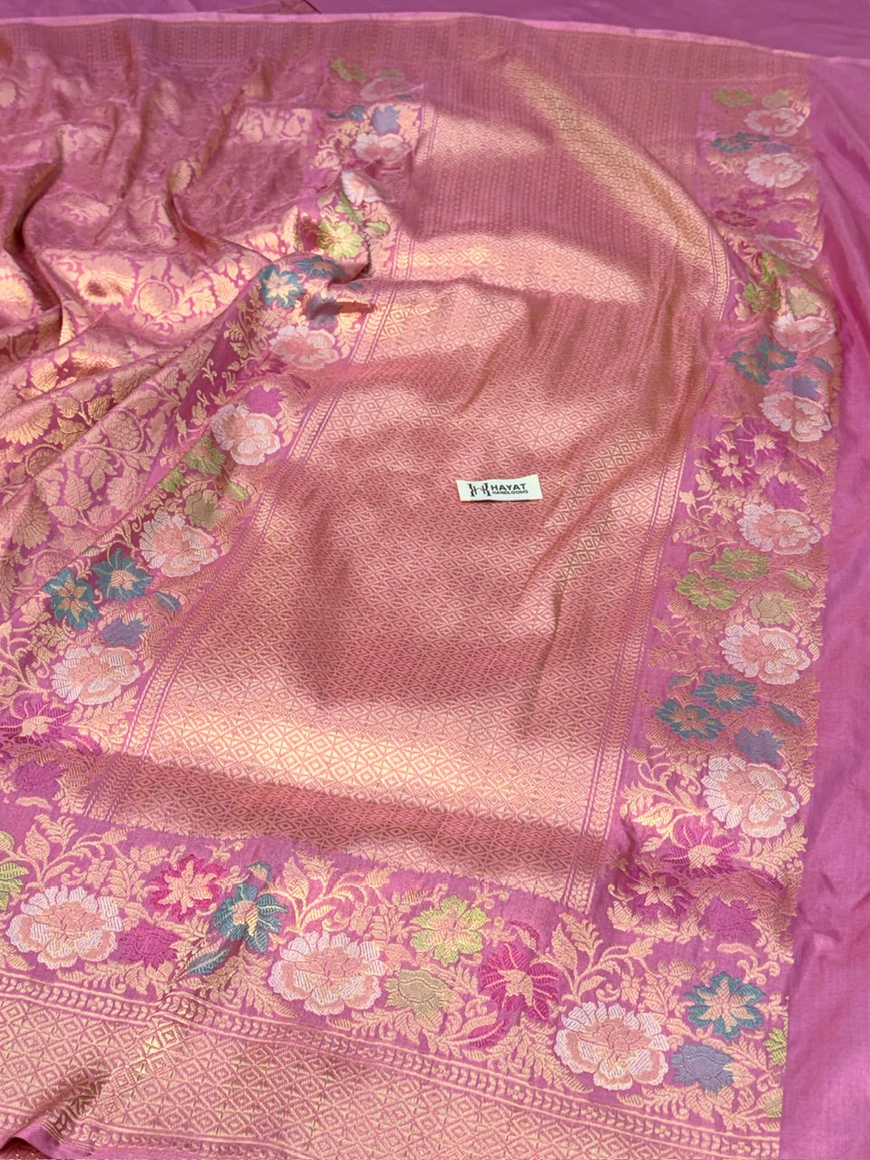 Rose Bloom Pure katan silk handvowen banarasi saree