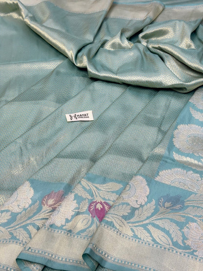 Ocean Mist Pure katan silk handvowen banarasi saree