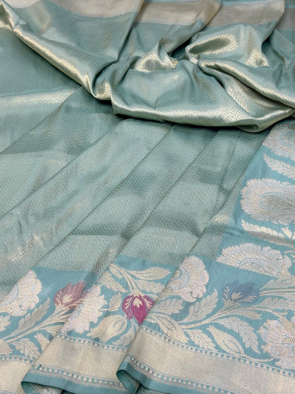 Ocean Mist Pure katan silk handvowen banarasi saree