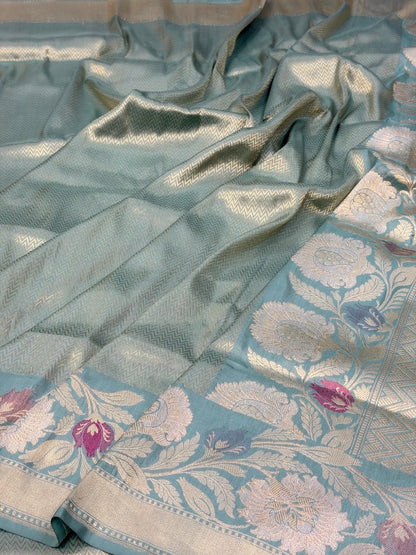 Ocean Mist Pure katan silk handvowen banarasi saree