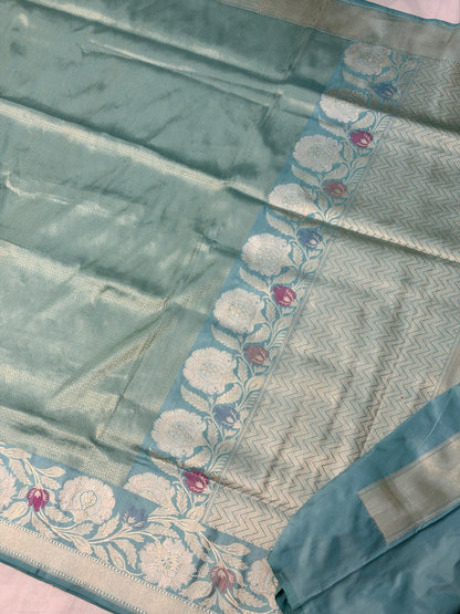 Ocean Mist Pure katan silk handvowen banarasi saree