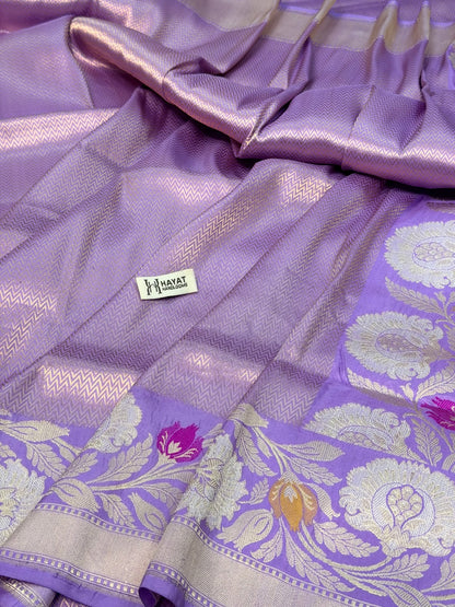 Lavender Pure katan silk handvowen banarasi saree