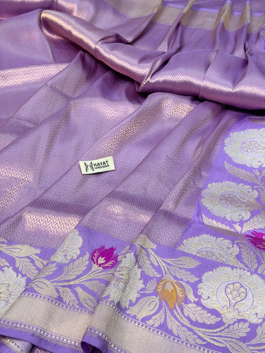 Lavender Pure katan silk handvowen banarasi saree