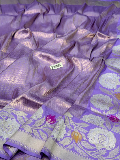 Lavender Pure katan silk handvowen banarasi saree