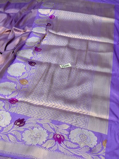 Lavender Pure katan silk handvowen banarasi saree