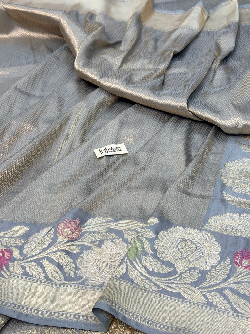 Storm Gray Pure katan silk handvowen banarasi saree