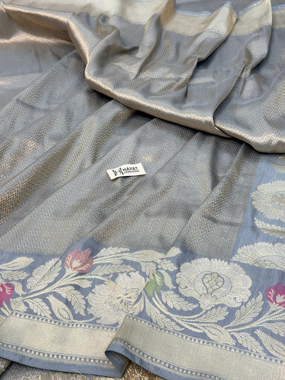 Storm Gray Pure katan silk handvowen banarasi saree