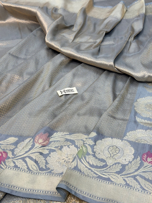Storm Gray Pure katan silk handvowen banarasi saree