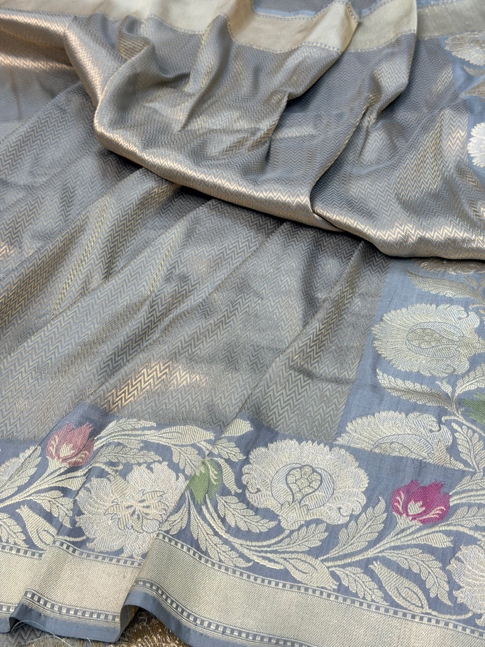 Storm Gray Pure katan silk handvowen banarasi saree