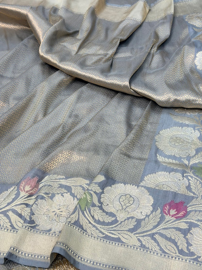Storm Gray Pure katan silk handvowen banarasi saree