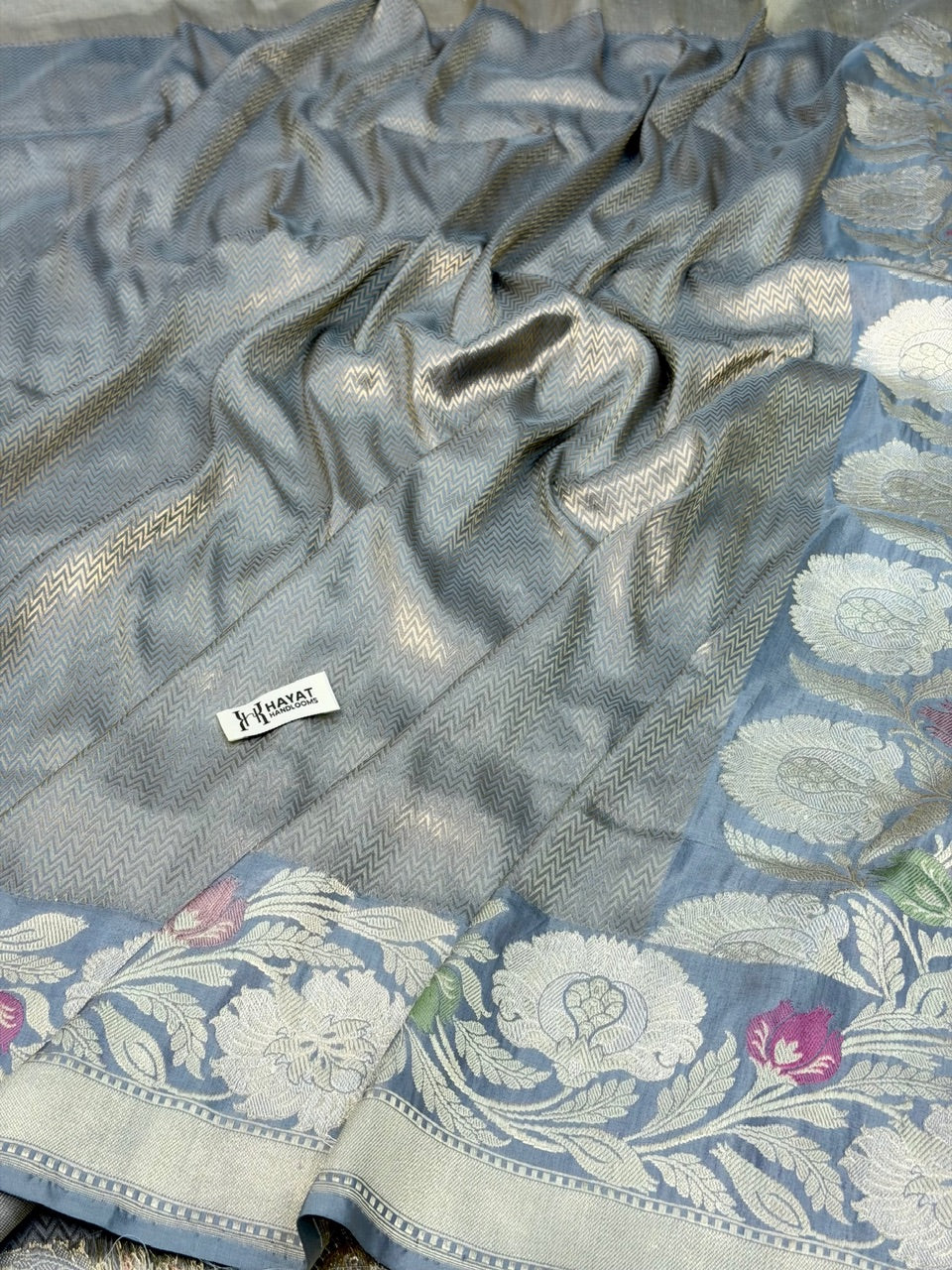 Storm Gray Pure katan silk handvowen banarasi saree