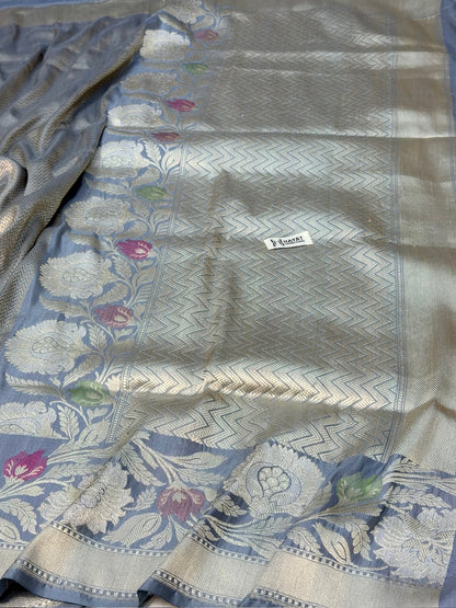 Storm Gray Pure katan silk handvowen banarasi saree
