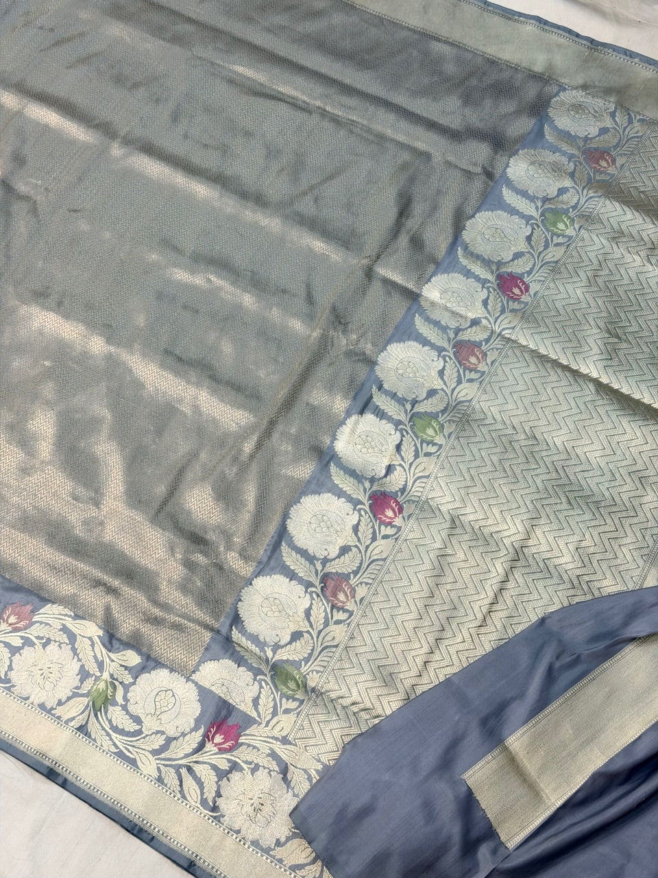 Storm Gray Pure katan silk handvowen banarasi saree