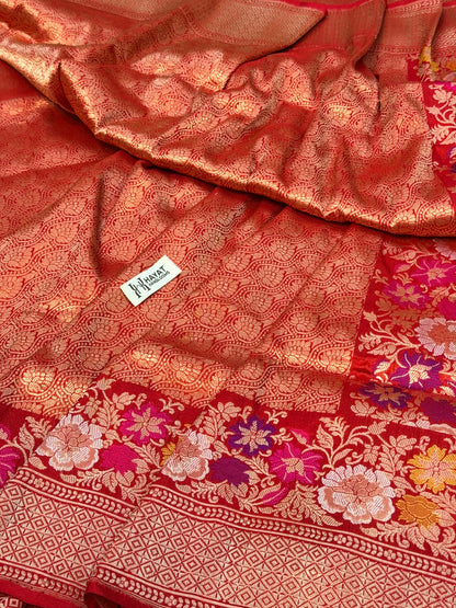 Red Pure katan silk handvowen banarasi saree