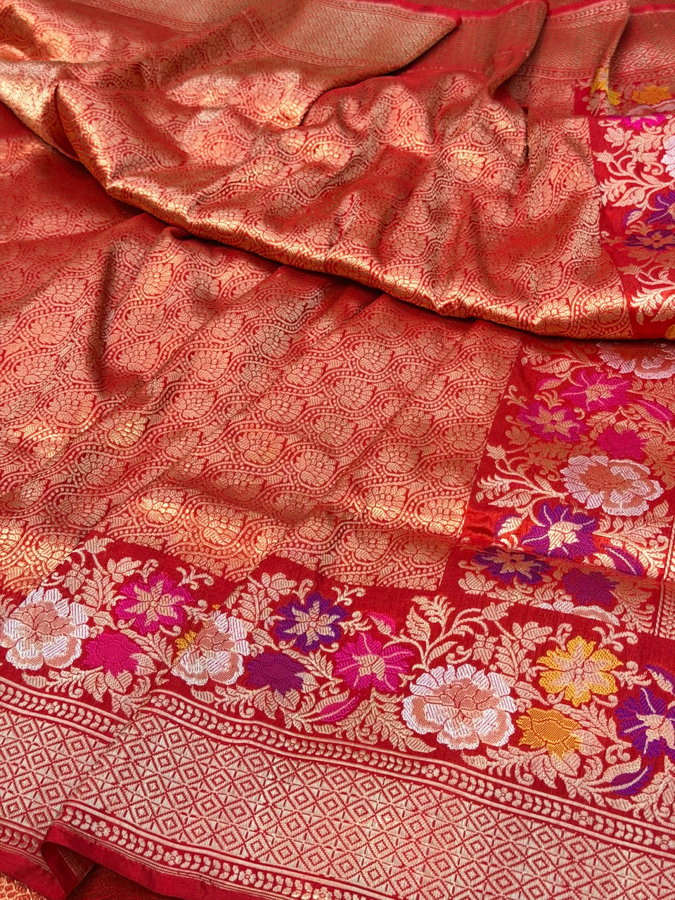 Red Pure katan silk handvowen banarasi saree