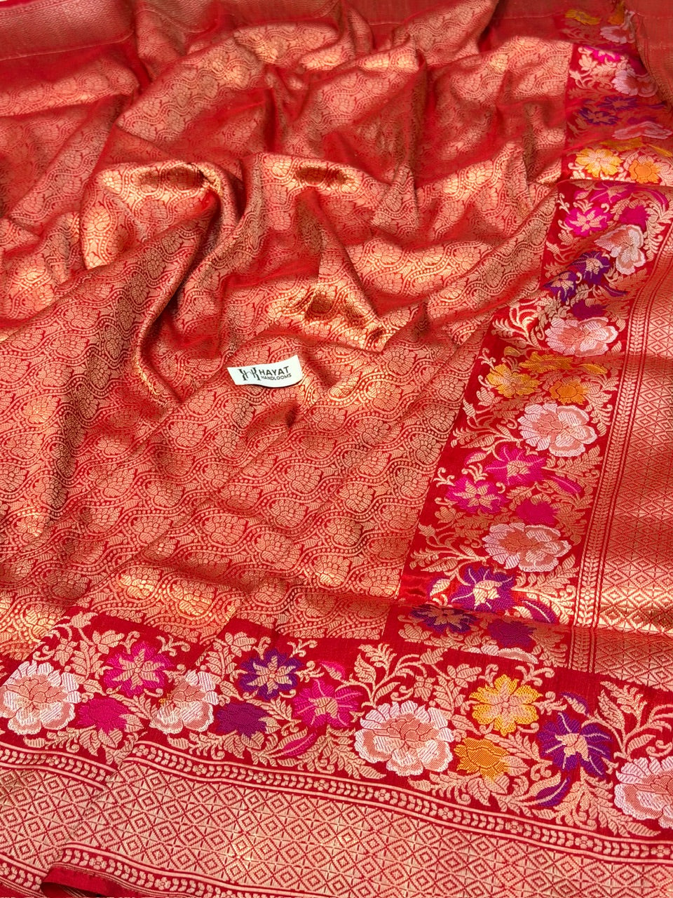 Red Pure katan silk handvowen banarasi saree