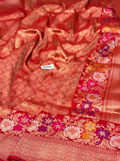 Red Pure katan silk handvowen banarasi saree