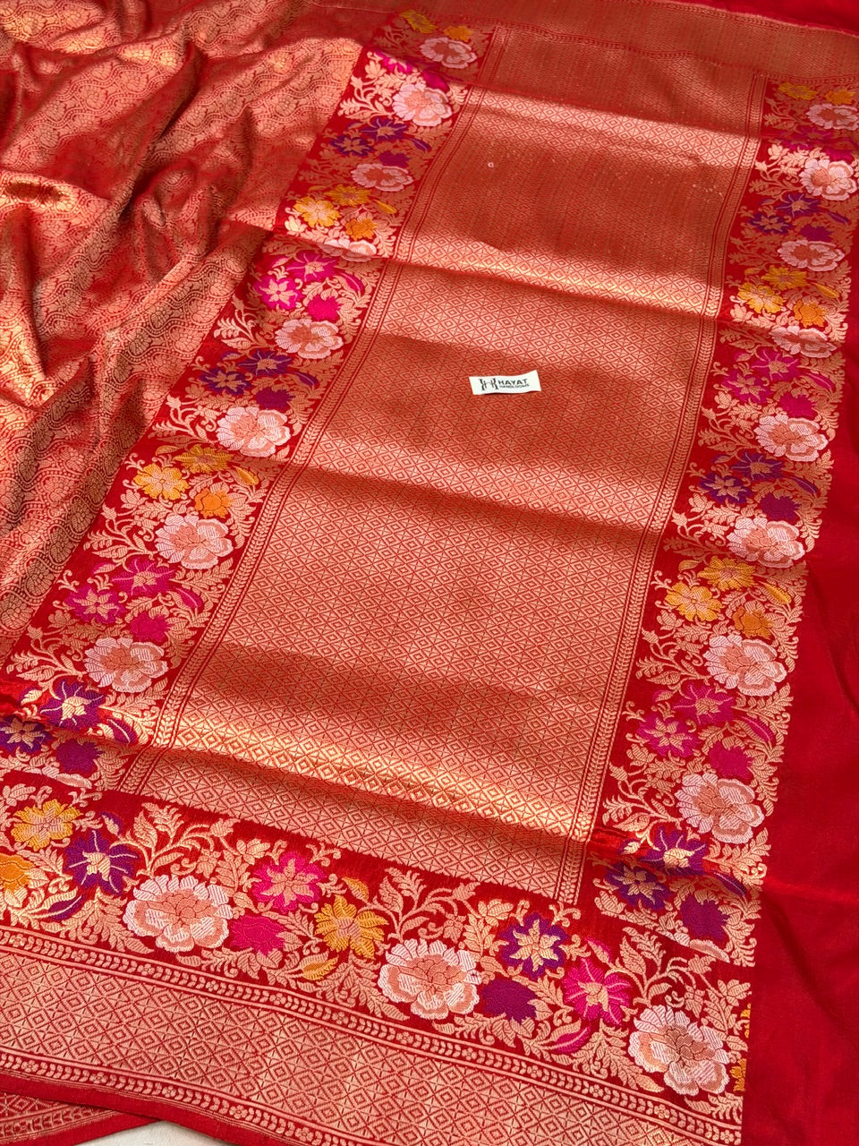 Red Pure katan silk handvowen banarasi saree