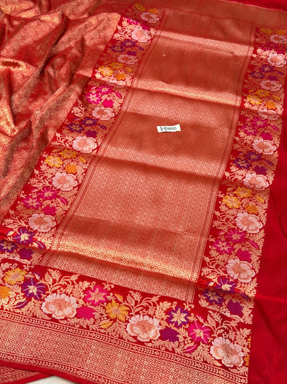 Red Pure katan silk handvowen banarasi saree
