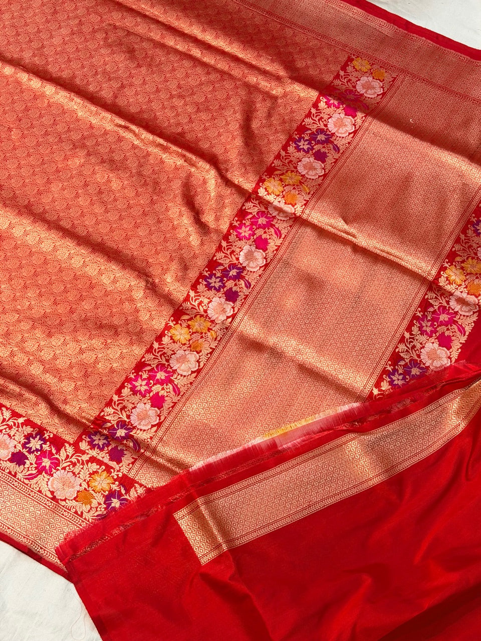 Red Pure katan silk handvowen banarasi saree
