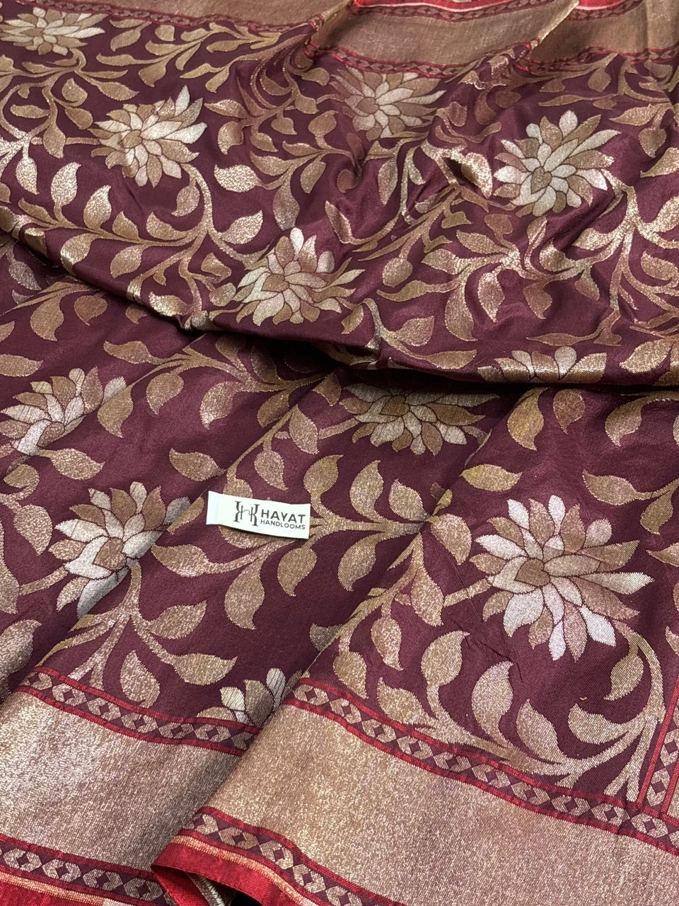 Brown Pure Banarasi Ektara Jamdani Silk Handwoven Saree
