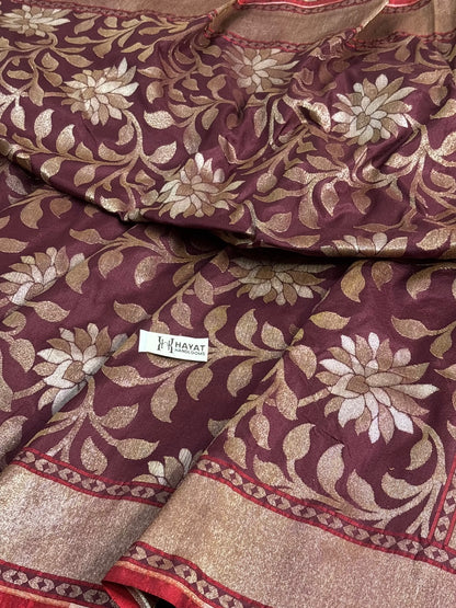 Brown Pure Banarasi Ektara Jamdani Silk Handwoven Saree