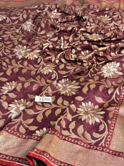 Brown Pure Banarasi Ektara Jamdani Silk Handwoven Saree