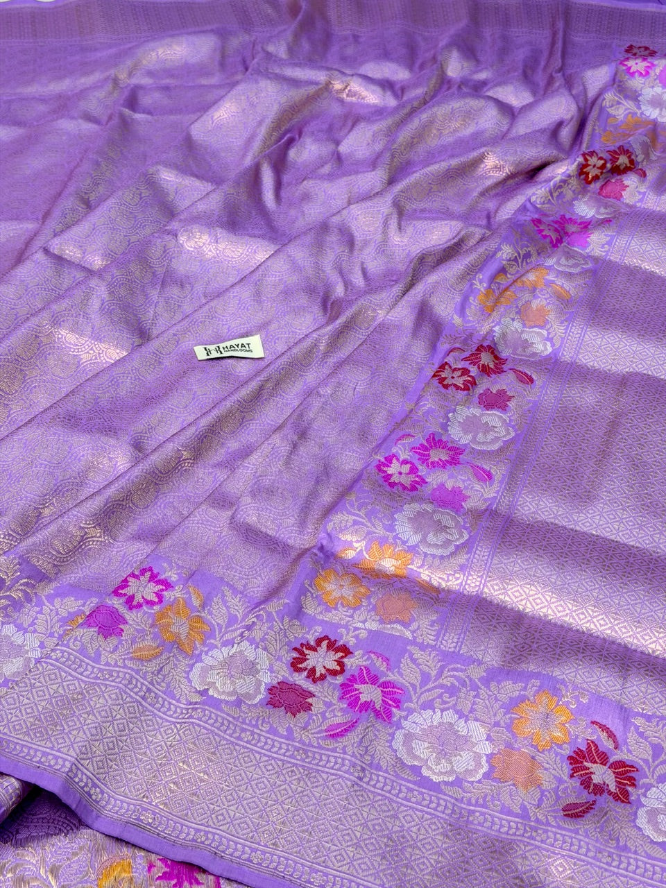 Lavender Pure katan silk handvowen banarasi saree