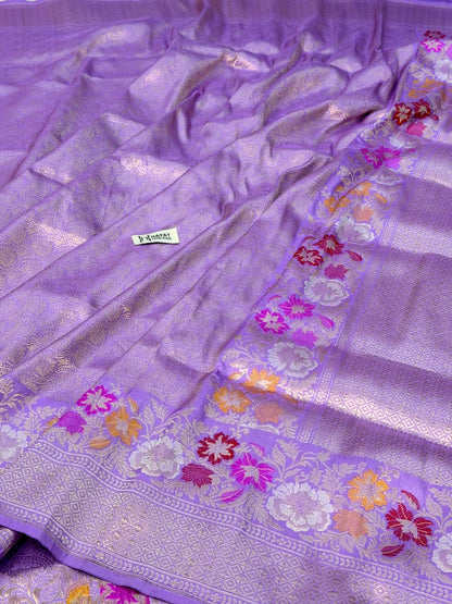 Lavender Pure katan silk handvowen banarasi saree