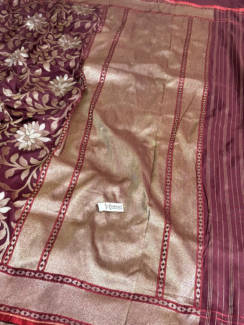 Brown Pure Banarasi Ektara Jamdani Silk Handwoven Saree
