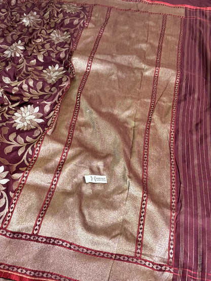 Brown Pure Banarasi Ektara Jamdani Silk Handwoven Saree