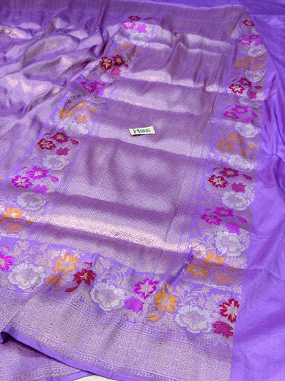 Lavender Pure katan silk handvowen banarasi saree